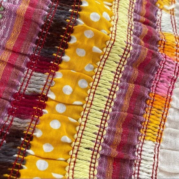 Vintage 70s F.A. Chatta Mixed Material Patchwork Stripe Maxi Skirt M - Picture 11 of 11